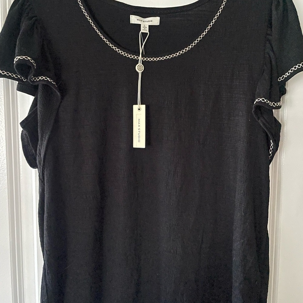 Max Studio Black Blouse with Contrast Stitching